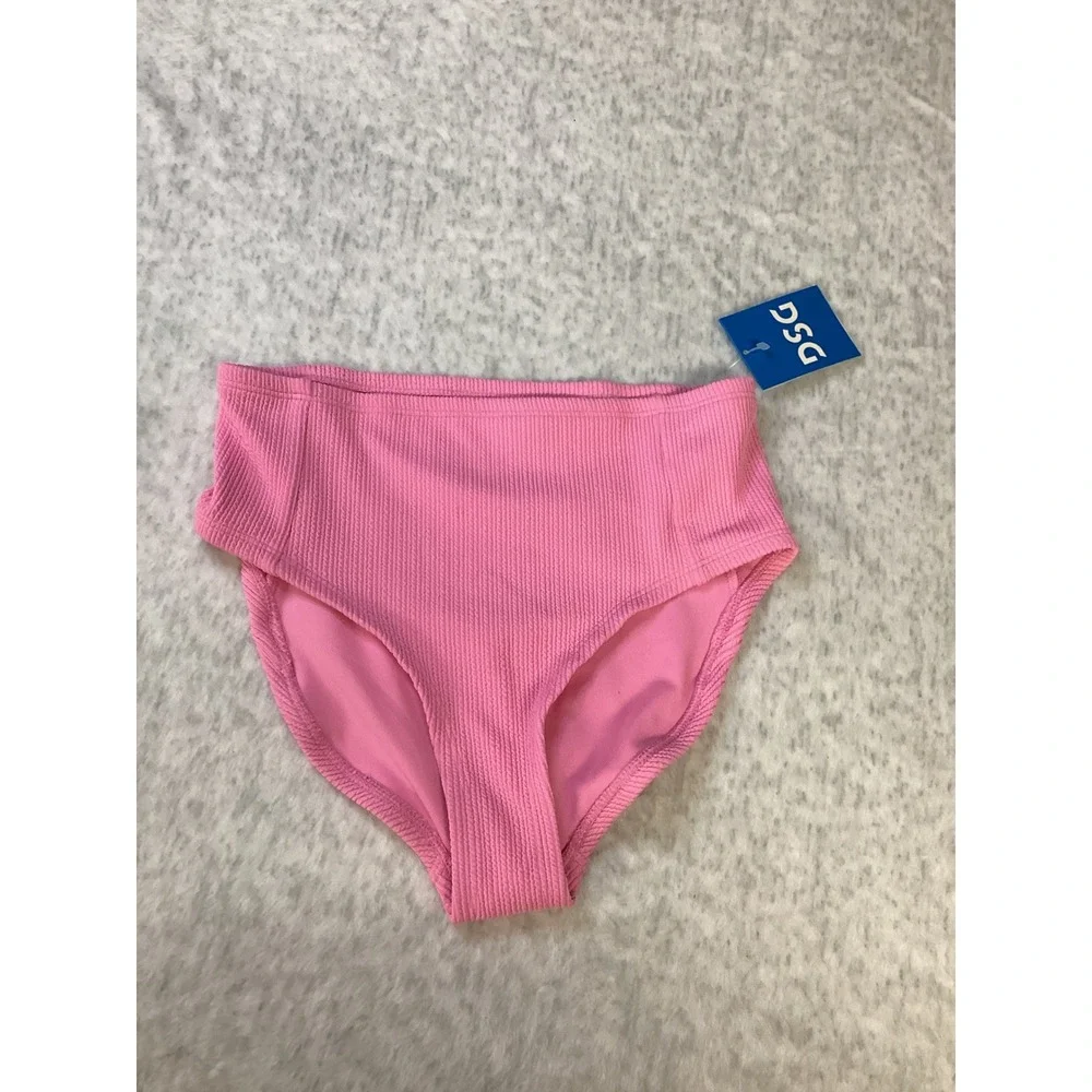 DSG Girls High Waisted Bikini‎ Bottom Bubble Pink Textured Ribbed Size L NWT